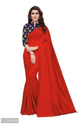 Red Plain silk blend saree with blouse 1