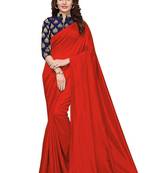 Red Plain silk blend saree with blouse