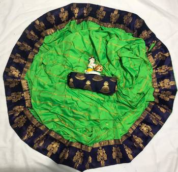 Green printed silk blend saree with blouse 1