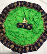 Green printed silk blend saree with blouse