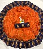 Orange printed silk blend saree with blouse