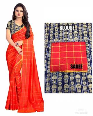 Red printed silk blend saree with blouse 1
