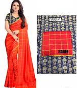 Red printed silk blend saree with blouse