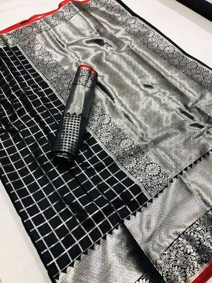 Black woven silk blend saree with blouse 1