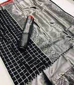 Black woven silk blend saree with blouse