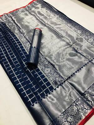 Blue woven silk blend saree with blouse 1