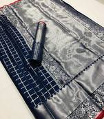 Blue woven silk blend saree with blouse