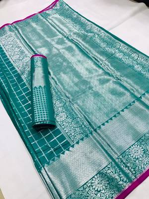 Green woven silk blend saree with blouse 1