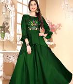 Green Embroidered Satin Stitched Party Wear Gown