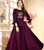 Maroon Embroidered Satin Stitched Party Wear Gown