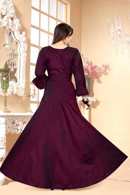 Maroon Embroidered Satin Stitched Party Wear Gown 3