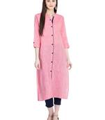 Pink plain cotton long-kurtis
