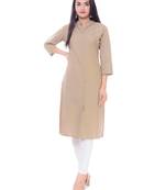 Beige plain cotton long-kurtis