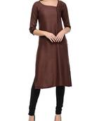 Brown plain cotton long-kurtis