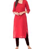 Orange plain rayon long-kurtis