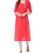 Orange plain cotton long-kurtis