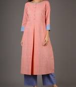 Pink plain cotton long-kurtis