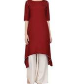 Maroon plain cotton long-kurtis