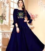 Blue Embroidered Satin Stitched Party Wear Gown