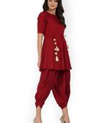 Maroon plain silk long-kurtis