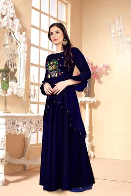 Blue Embroidered Satin Stitched Party Wear Gown 2