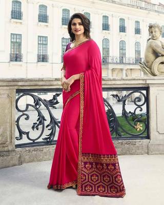 Red embroidered silk blend saree with blouse 1