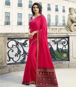 Red embroidered silk blend saree with blouse