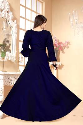 Blue Embroidered Satin Stitched Party Wear Gown 3