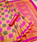 yellow woven silk blend saree with blouse