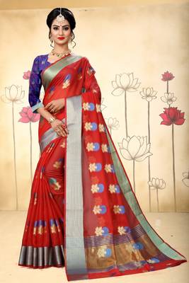 dark red woven silk blend saree with blouse 1