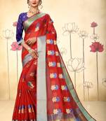 dark red woven silk blend saree with blouse