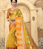 light yellow woven silk blend saree with blouse