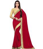 Maroon plain georgette saree with blouse