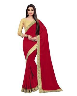 Maroon plain georgette saree with blouse 2