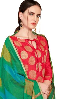 red printed banarasi cotton unstitched salwar with dupatta 3