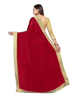 Maroon plain georgette saree with blouse 3