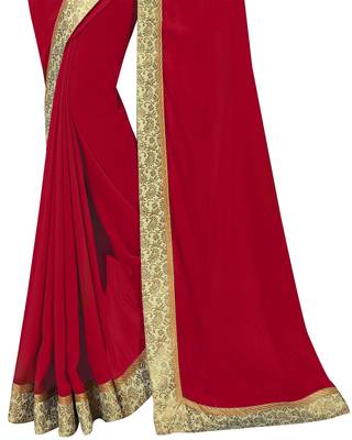 Maroon plain georgette saree with blouse 4