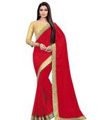 Red plain georgette saree with blouse