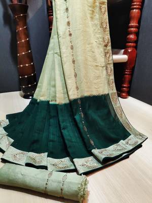 Green woven silk blend saree with blouse 1