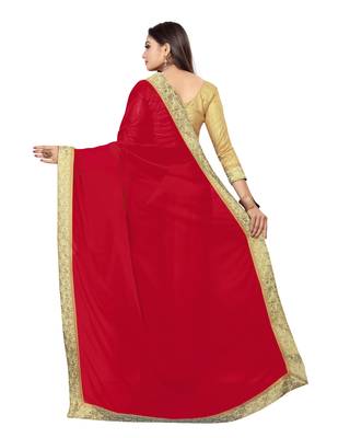 Red plain georgette saree with blouse 3