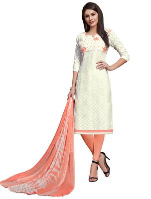 white printed banarasi cotton unstitched salwar with dupatta 1