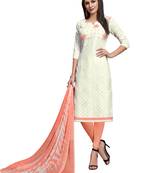 white printed banarasi cotton unstitched salwar with dupatta