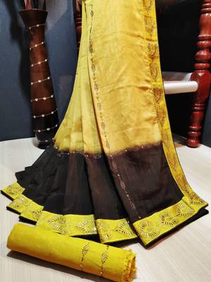 Yellow woven silk blend saree with blouse 1