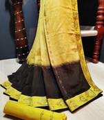 Yellow woven silk blend saree with blouse