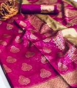 Magenta woven silk blend saree with blouse