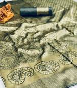 green woven silk blend saree with blouse