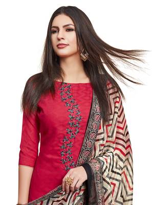 red printed banarasi cotton unstitched salwar with dupatta 3