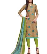 beige printed banarasi cotton unstitched salwar with dupatta