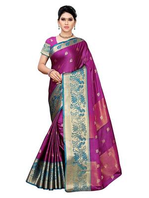 Purple woven silk blend saree with blouse 1