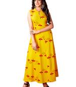 Blissta Mustard Rayon Printed Anarkali Long Kurti For Women's
